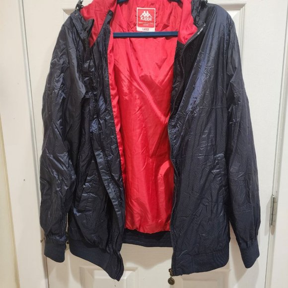Kappa Windbreaker Jacket Men's Sz L Black Red Hooded Lightweight Retro - Picture 14 of 15